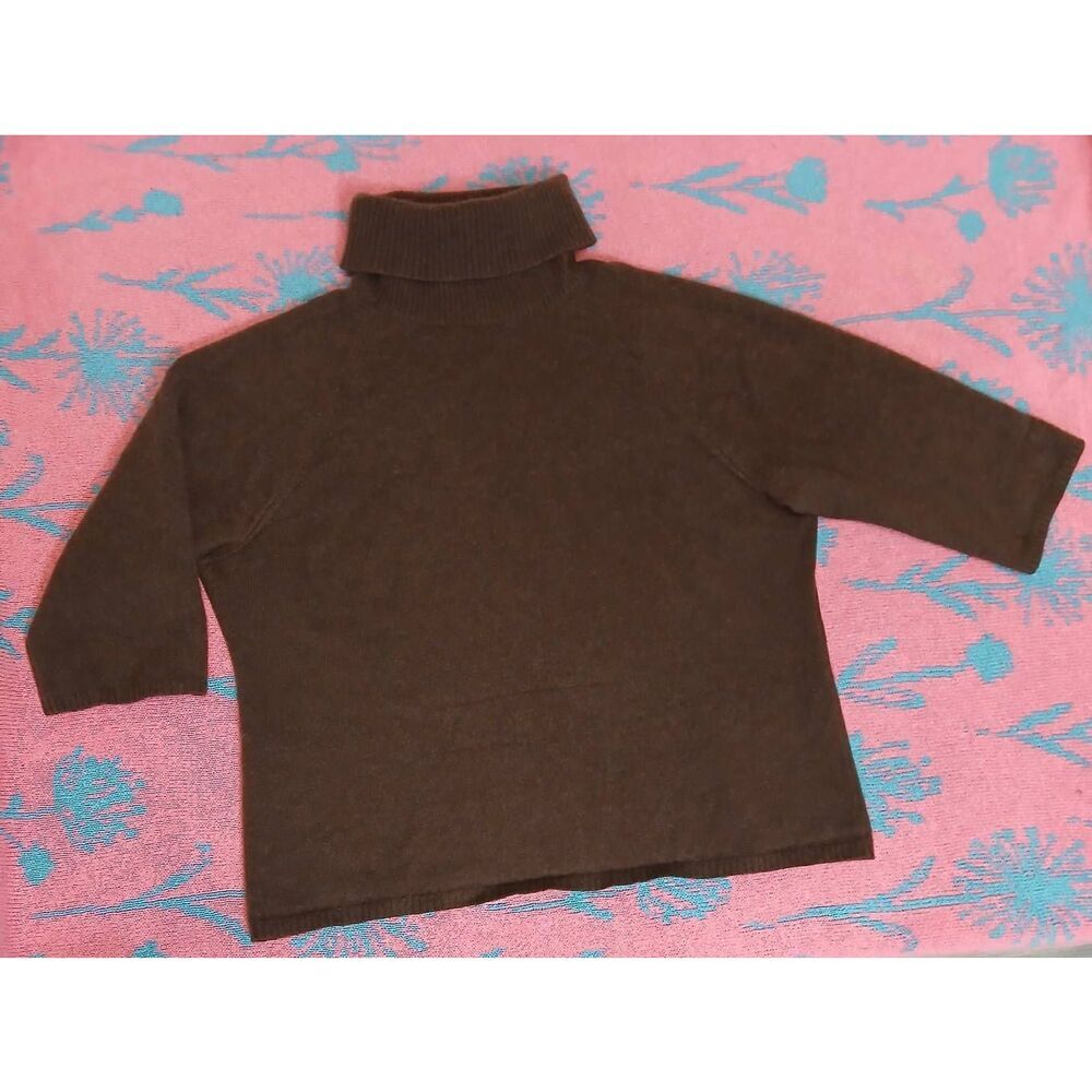 Geneva womens large turtleneck sweater 100% cashmere brown boxy made Japan